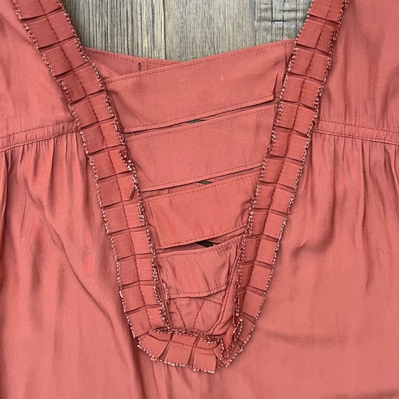 Catherine Malandrino Coral Sleeveless Blouse Ruffle Trim Ladder V-Neck Size M - Picture 7 of 9